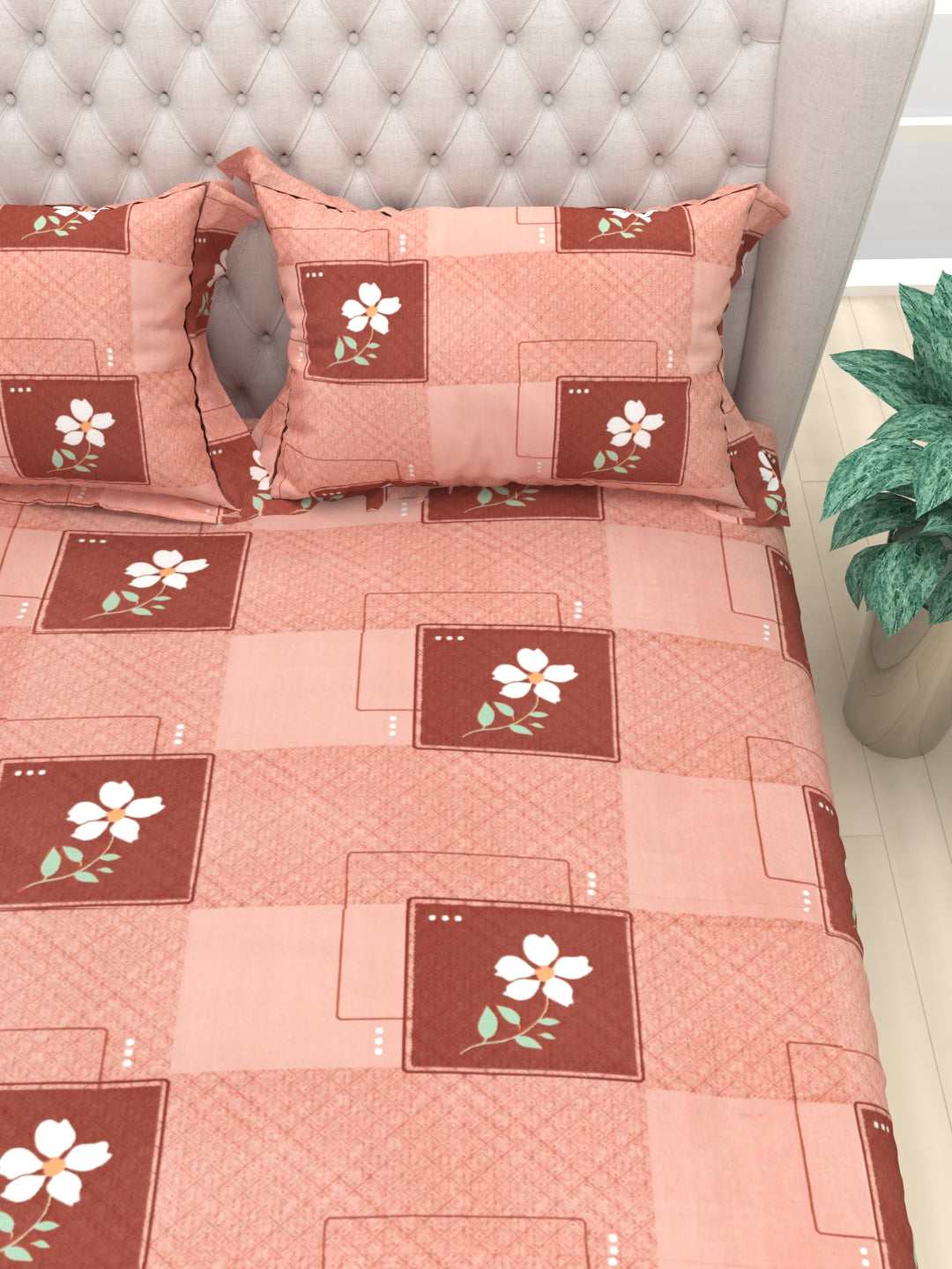 Clay Double Bed Pure Cotton Sheet Set - Pink Maroon