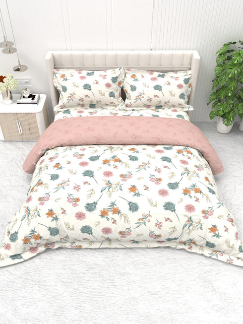 Shelton Reversible Double Bed Comforter and Bedsheet Combo-Soft Micro -Weave Fabric, All Season Use-Reusable Bag Pack- Complete Room Set