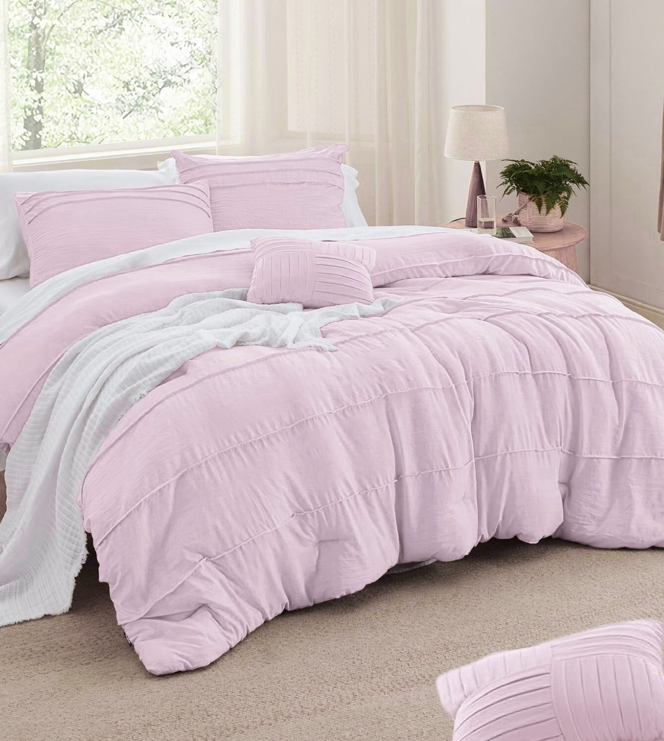 Elysium 5-Piece Hand-Pleated Comforter Ensemble (400Tc Satin) - Powder Pink