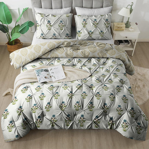 The White Moss Hannah Reversible Print Pinch Pleat Winter Comforter With Pillow Covers