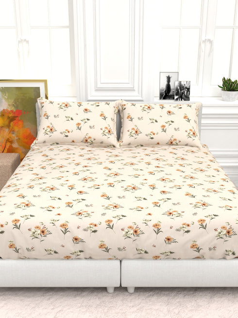 The White moss Cider Luxury Queen Size Bedsheet set with 2 Pillow Covers