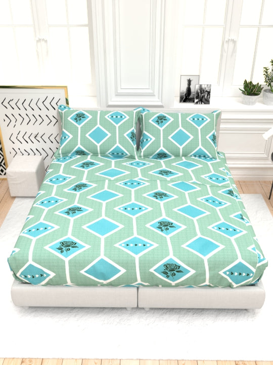 Clay Double Bed Pure Cotton Sheet Set - Cyan Blue