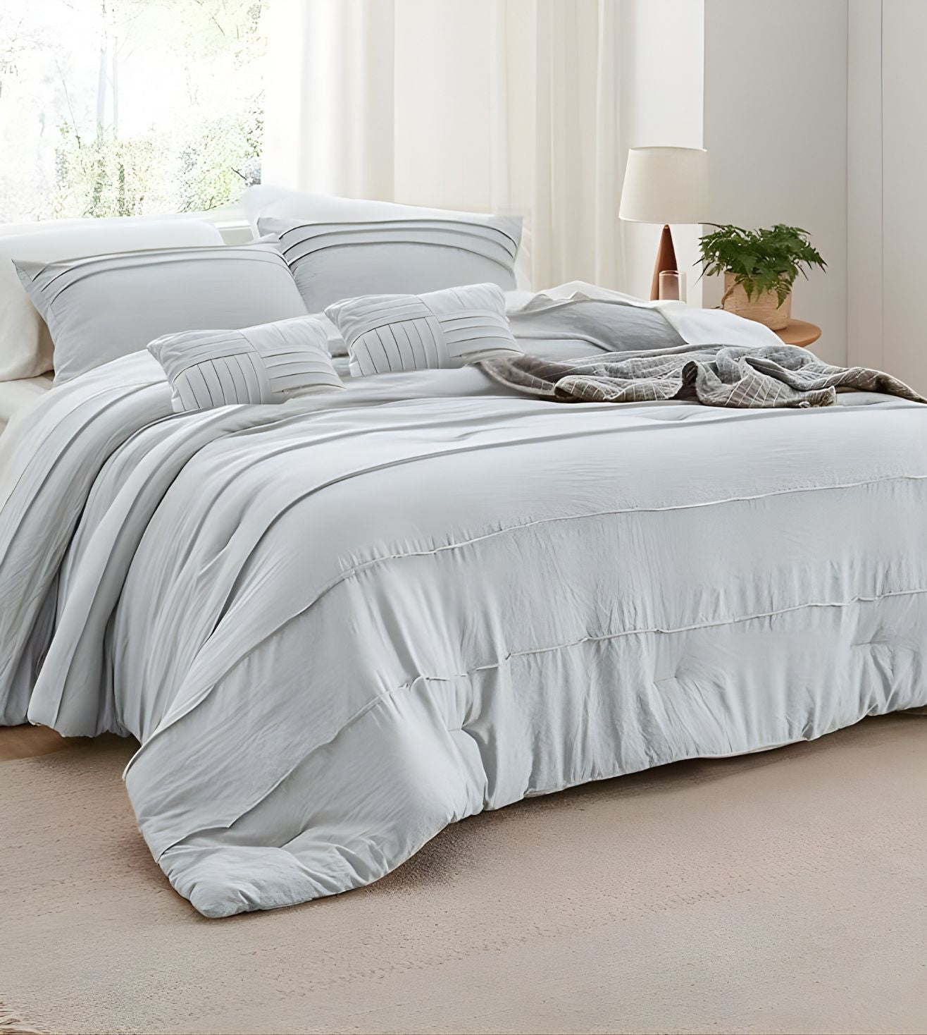 Elysium 5-Piece Hand-Pleated Comforter Ensemble (400Tc Satin) - Silver Gray