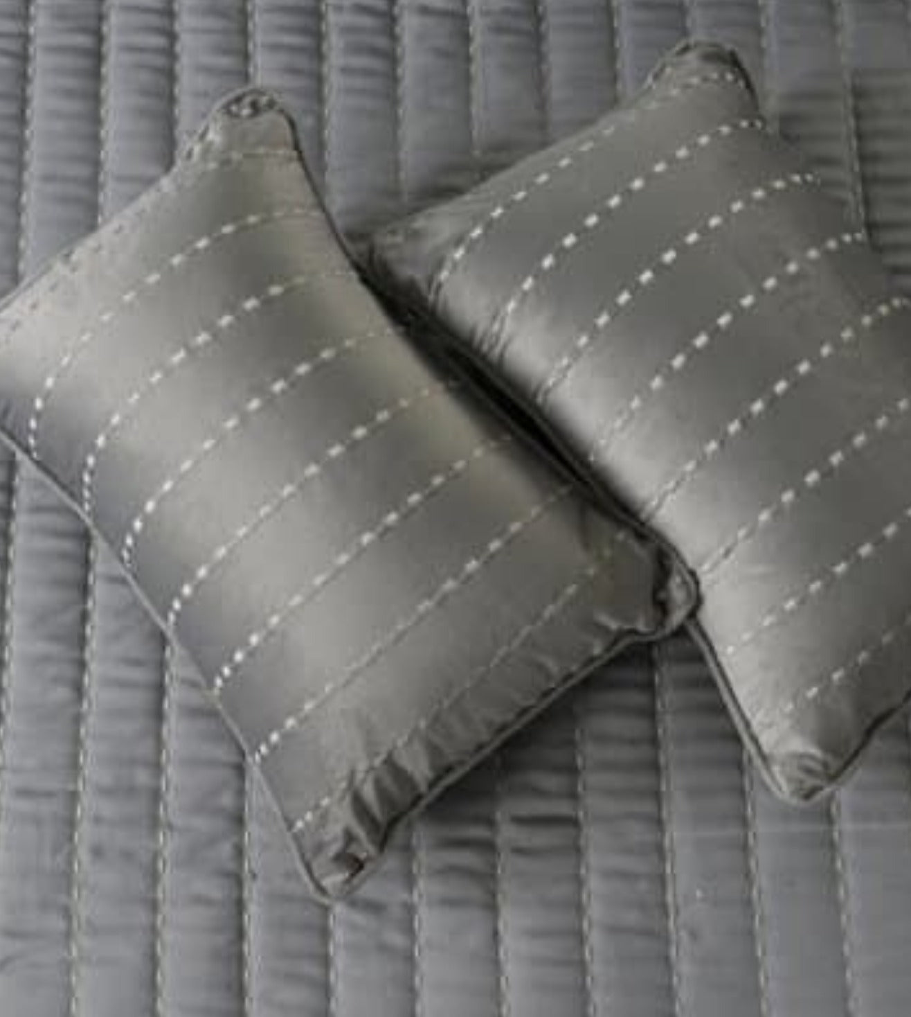 Luna 5-Piece Quilted & Embroidered Bedcover Ensemble - Grey