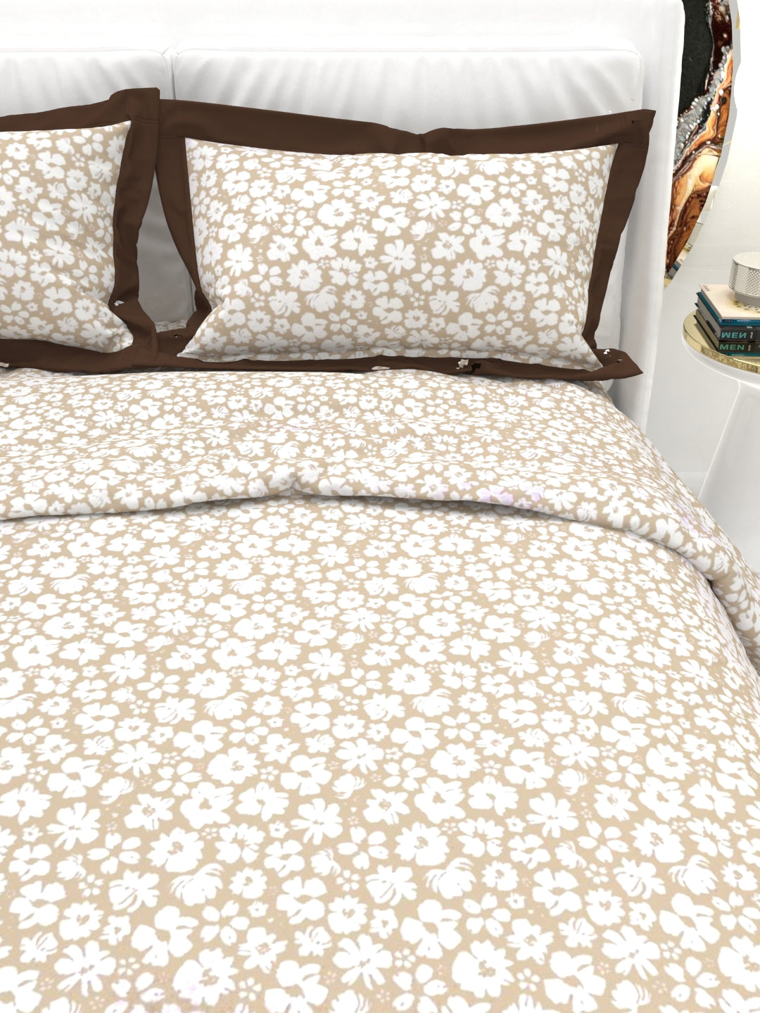 Carnation King Size Bedsheet Set with Contrast Border - Sand
