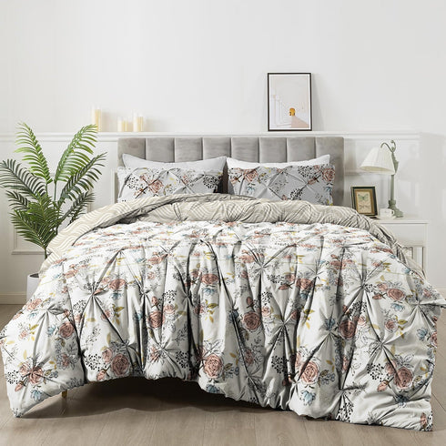 The White Moss Hannah Reversible Print Pinch Pleat Winter Comforter With Pillow Covers