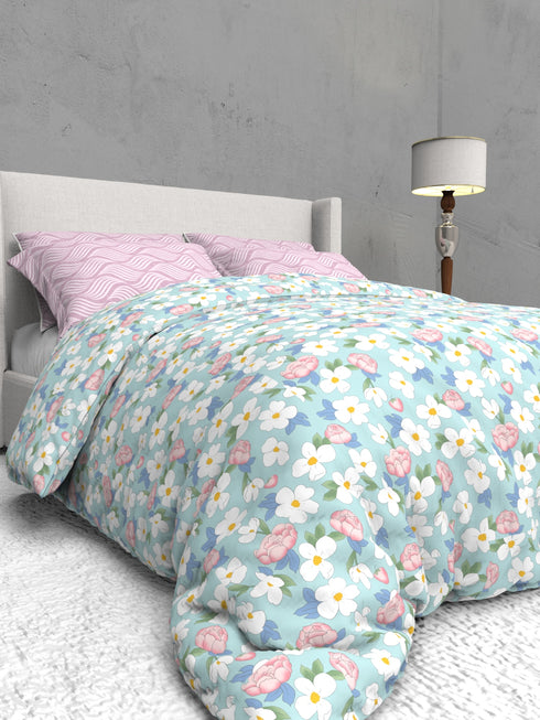 The White Moss Soft Cotton Ida Double Bedsheet With 2 Pillow Covers