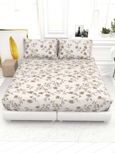 The White moss Cider Luxury Queen Size Bedsheet set with 2 Pillow Covers