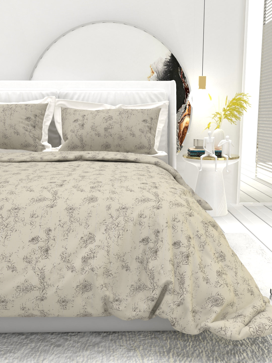 Carnation King Size Bedsheet Set with Contrast Border -Taupe