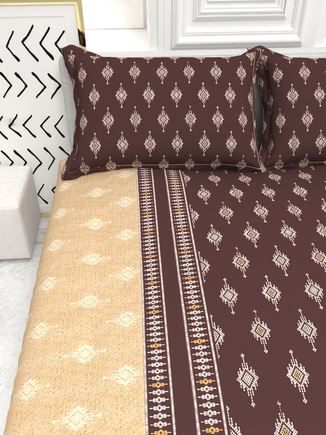 Bruno King Size Reactive Satin Bedsheet Set - Brown