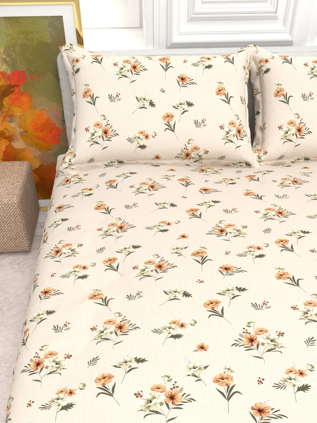 Cider Double Bed Micro-Cotton Sheet Set - Sand & Coral