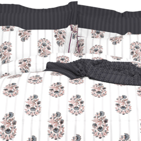 Christie 100% Cotton Striped Satin 220 TC King size Bed Linen Set with 4 Pillow Covers -1