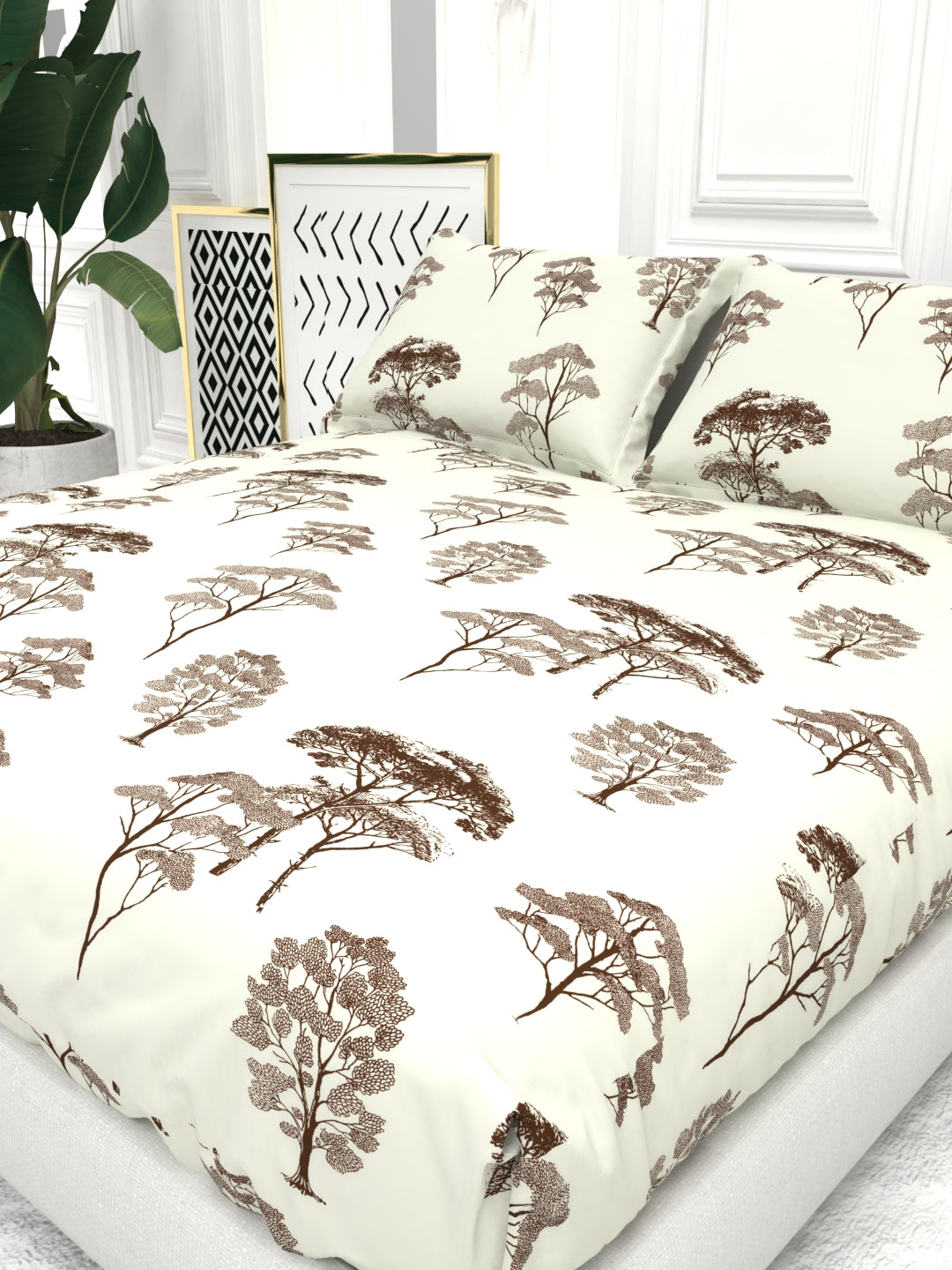 Bruno King Size Reactive Satin Bedsheet Set - Ivory