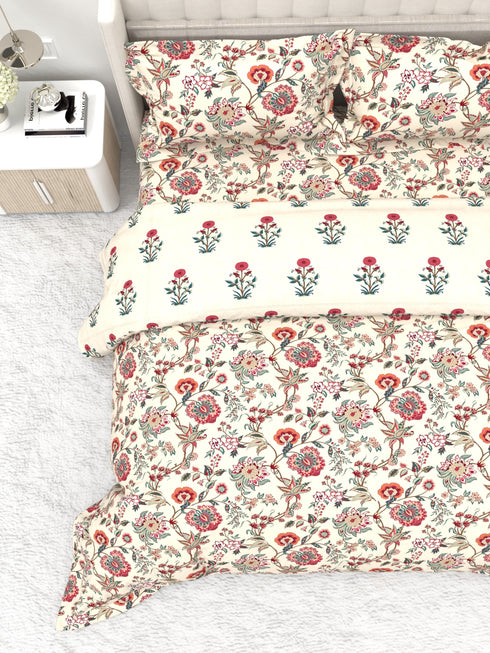 Shelton Reversible Double Bed Comforter and Bedsheet Combo-Soft Micro -Weave Fabric, All Season Use-Reusable Bag Pack- Complete Room Set