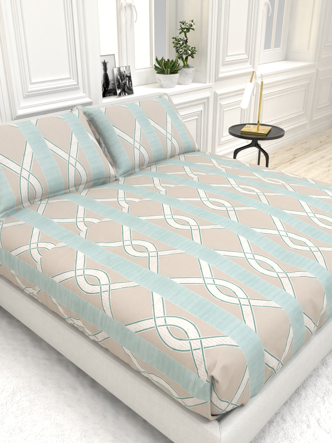 Orchid King Size Percale Bedsheet Set - Dusty Pink & Blue