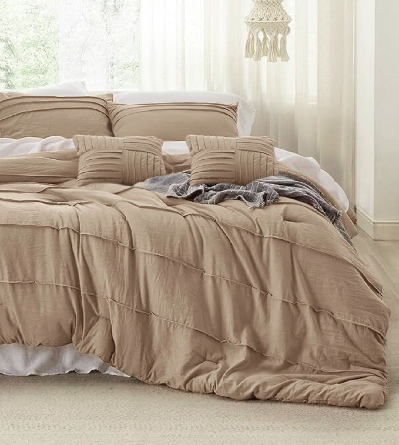 Elysium 5-Piece Hand-Pleated Comforter Ensemble (400Tc Satin) - Taupe