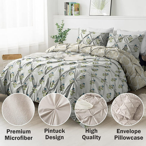 The White Moss Hannah Reversible Print Pinch Pleat AC Comforter With 2 Pillow Cover