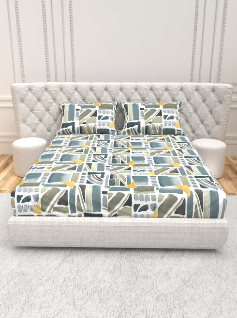 The White moss Cider Luxury Queen Size Bedsheet set with 2 Pillow Covers