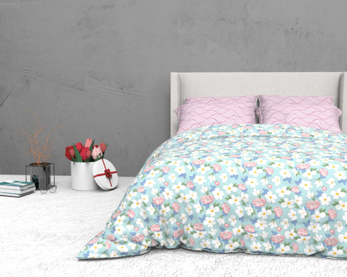 The White Moss Soft Cotton Ida Double Bedsheet With 2 Pillow Covers