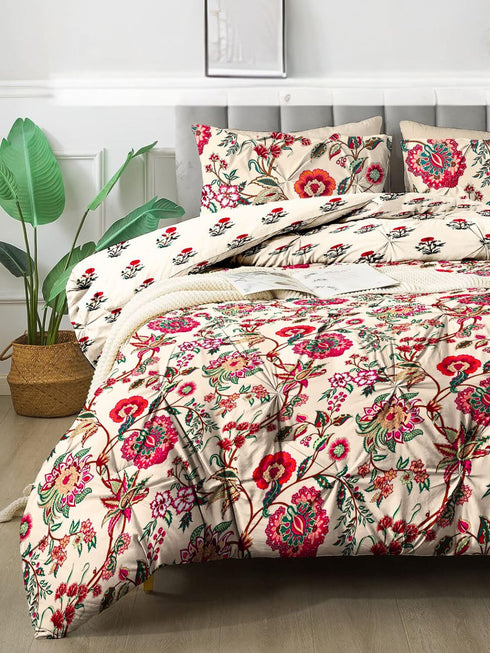 The White Moss Hannah Reversible Print Pinch Pleat AC Comforter With 2 Pillow Cover