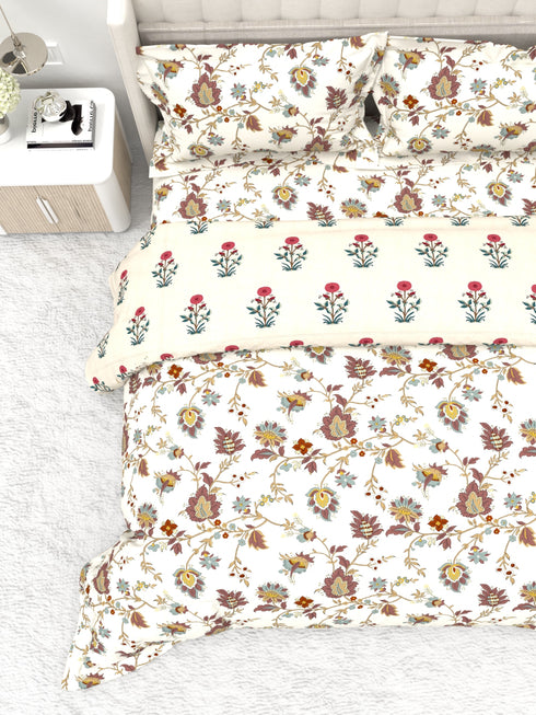 Shelton Reversible Double Bed Comforter and Bedsheet Combo-Soft Micro -Weave Fabric, All Season Use-Reusable Bag Pack- Complete Room Set