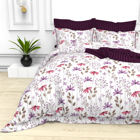 Christie 100% Cotton Striped Satin 220 TC King size Bed Linen Set with 4 Pillow Covers -1