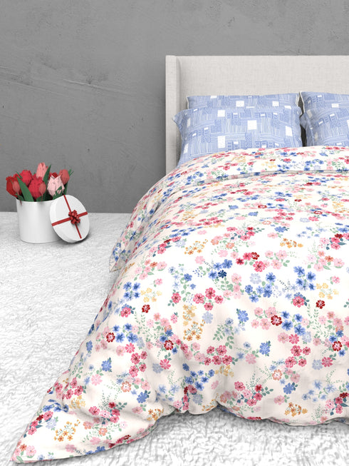 The White Moss Soft Cotton Ida Double Bedsheet With 2 Pillow Covers