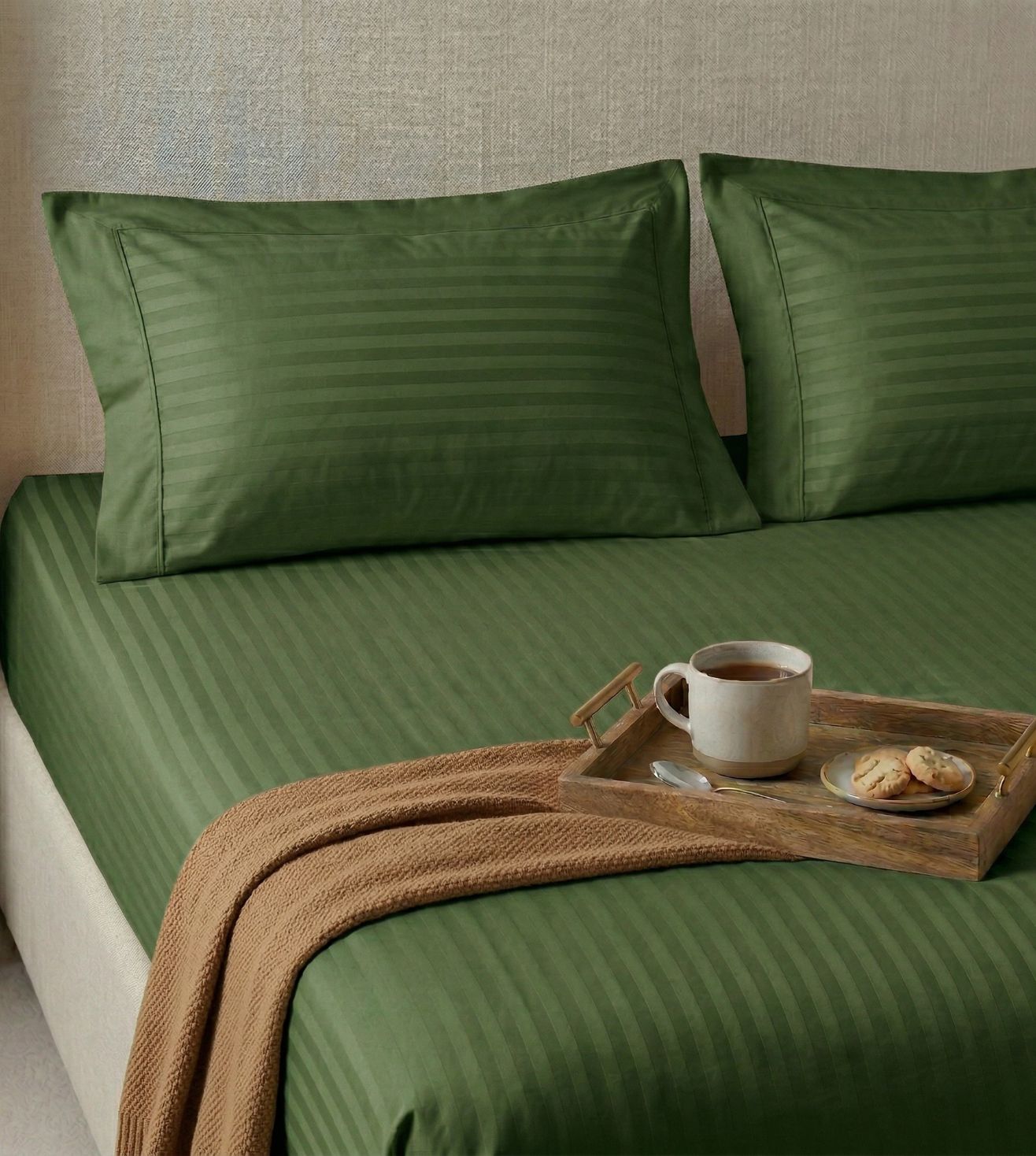 Sapphire 3-Piece 100% Cotton Satin Bedsheet Set - Olive Green