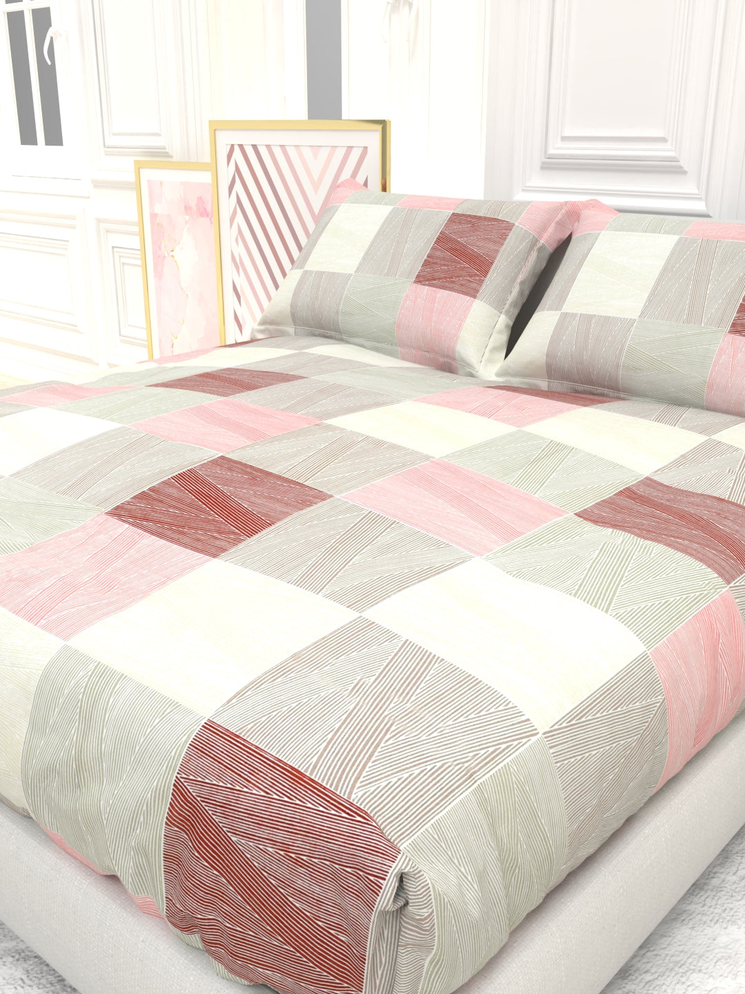 Orchid King Size Percale Bedsheet Set - Beige & Pink