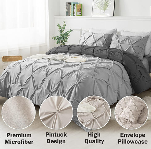 The White Moss Rosalie Reversible Pinch Pleat comforter with 2 pillow covers