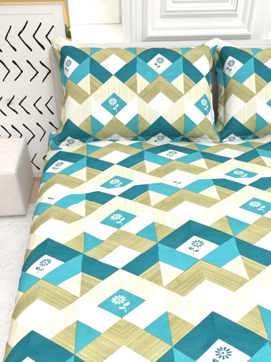 Clay Double Bed Pure Cotton Sheet Set - White & Blue