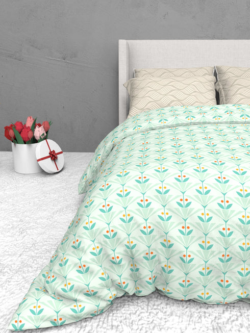 The White Moss Soft Cotton Ida Double Bedsheet With 2 Pillow Covers