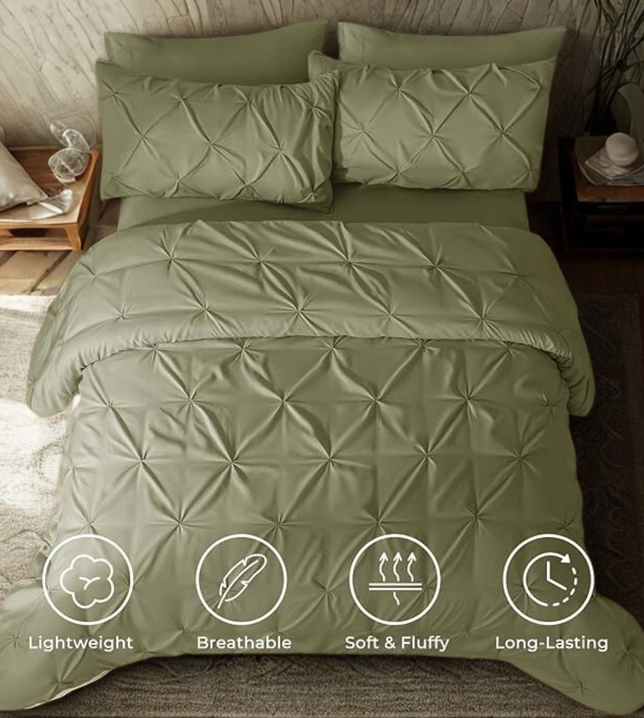 Dune Hand-Crafted Pin Tuck Comforter Set (400Tc Satin) - Green