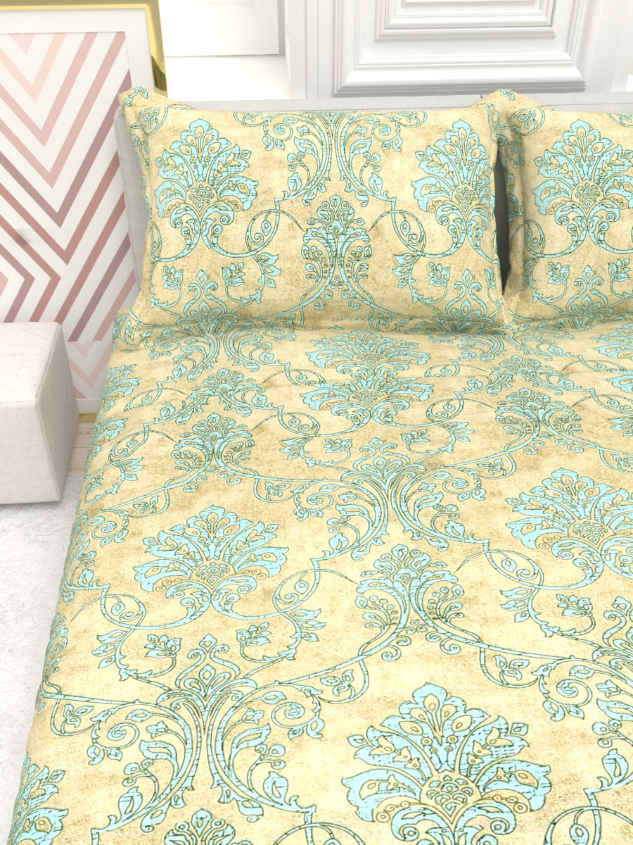 Georgia Double Size Satin Twill Bedsheet Set - Sand & Blue