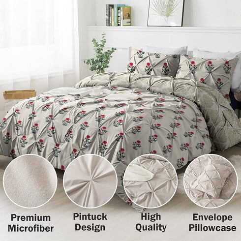 The White Moss Hannah Reversible Print Pinch Pleat AC Comforter With 2 Pillow Cover