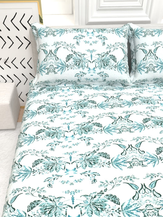 Georgia Double Size Satin Twill Bedsheet Set - White & Cyan