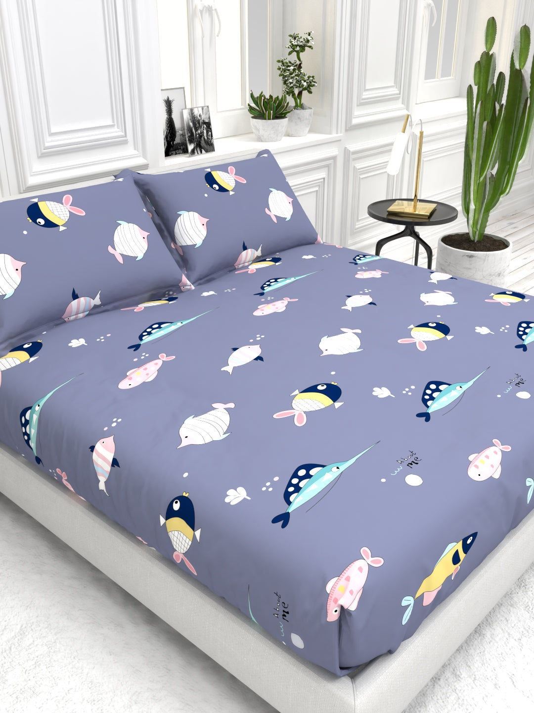 Cider Double Bed Micro-Cotton Sheet Set - Aqua Blue