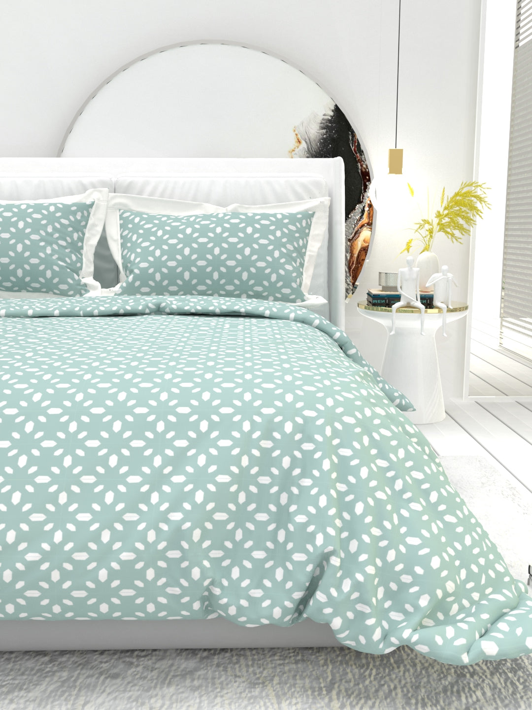Carnation King Size Bedsheet Set with Contrast Border - Powder Blue