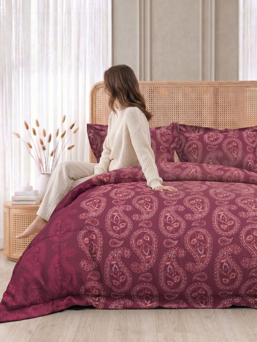 Bruno King Size Reactive Satin Bedsheet Set - Magenta