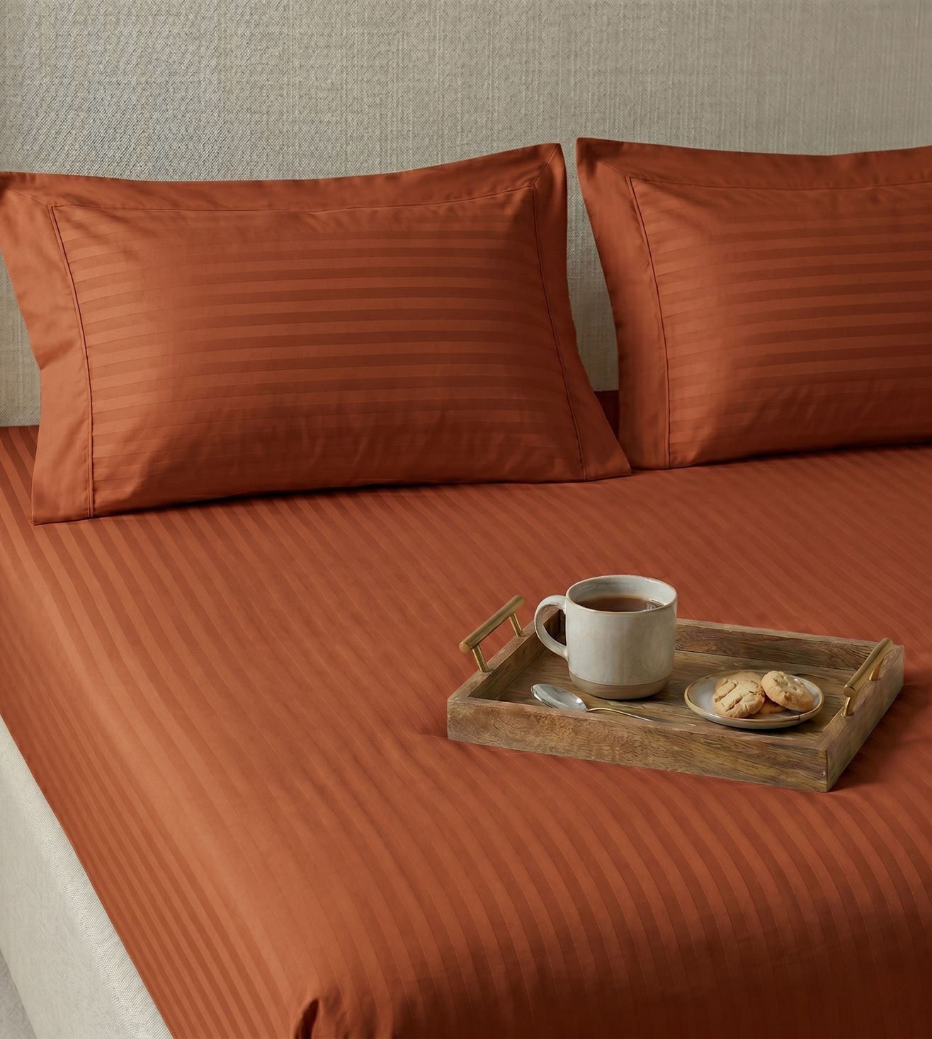 Sapphire 3-Piece 100% Cotton Satin Bedsheet Set - Rust