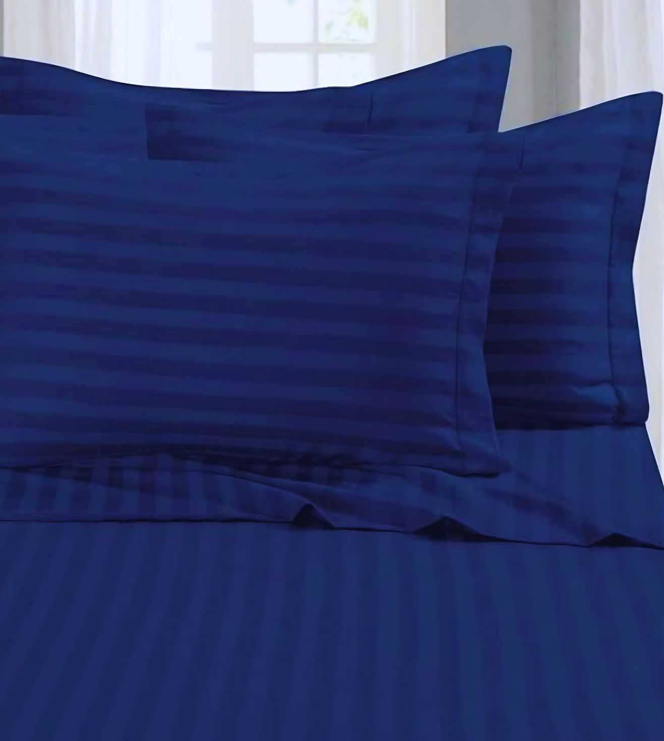 Sapphire 3-Piece 100% Cotton Satin Bedsheet Set - Ink Blue