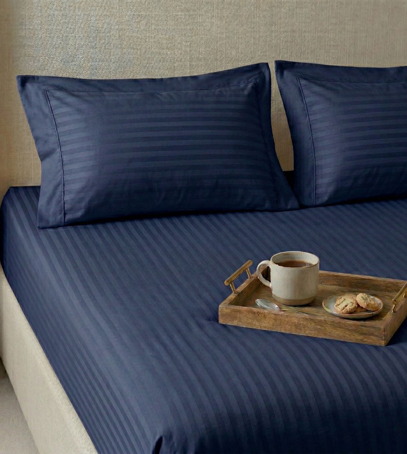 Sapphire 3-Piece 100% Cotton Satin Bedsheet Set - Navy Blue