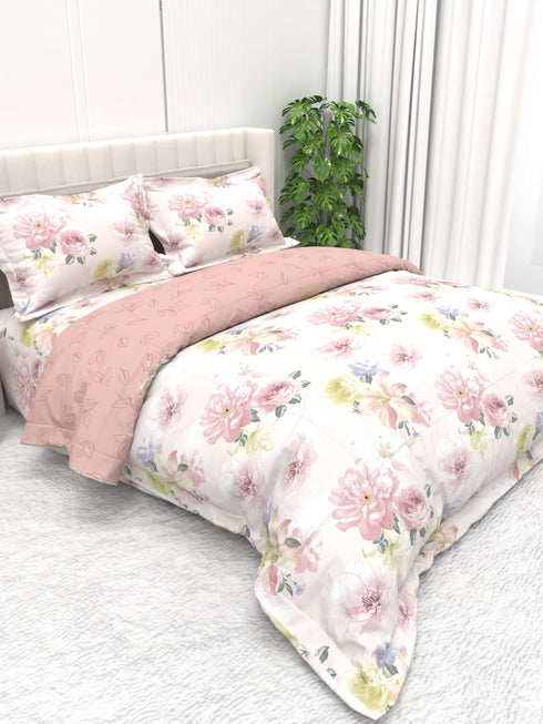 Shelton Reversible Double Bed Comforter and Bedsheet Combo-Soft Micro -Weave Fabric, All Season Use-Reusable Bag Pack- Complete Room Set