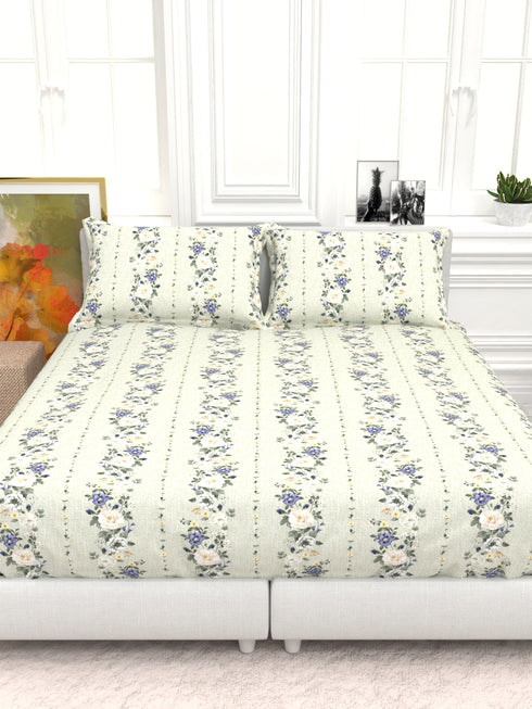 The White moss Cider Luxury Queen Size Bedsheet set with 2 Pillow Covers