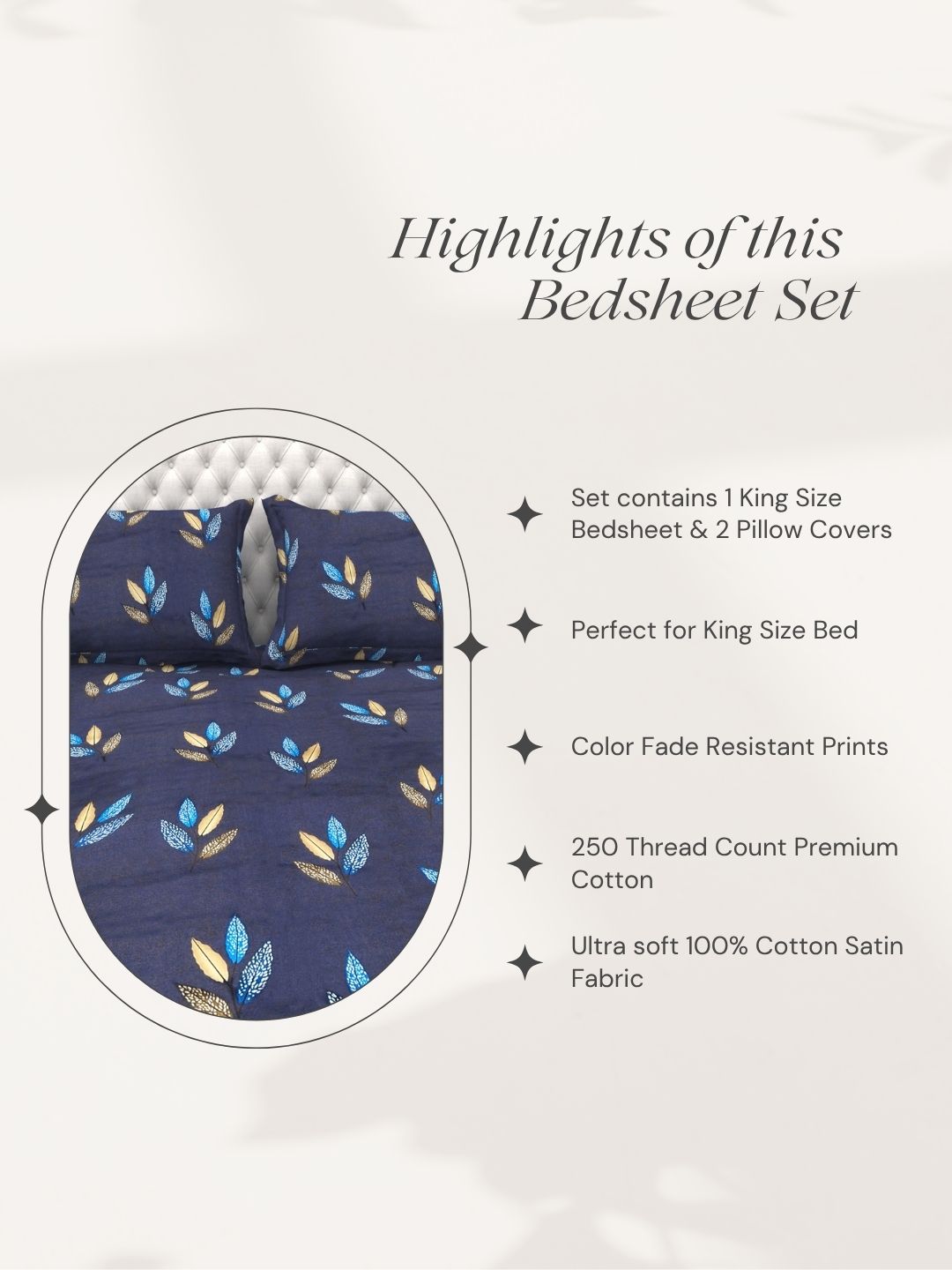 Bruno King Size Reactive Satin Bedsheet Set - Blue