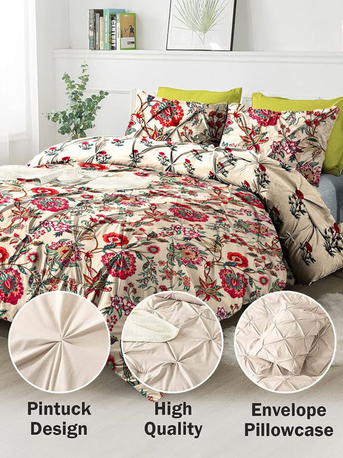 The White Moss Hannah Reversible Print Pinch Pleat AC Comforter With 2 Pillow Cover