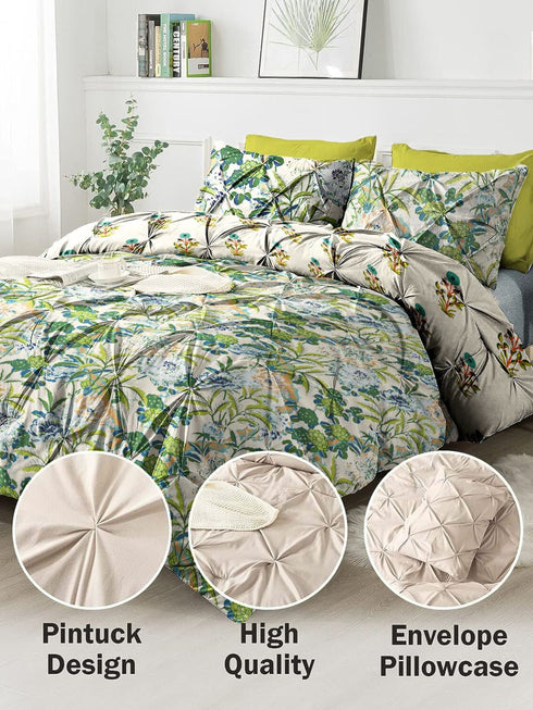 The White Moss Hannah Reversible Print Pinch Pleat AC Comforter With 2 Pillow Cover