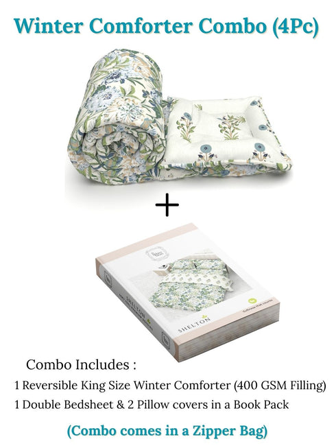 Shelton Reversible Super Winter Comforter and Bedsheet Combo-Soft Micro -Weave Fabric, Winter Season Use-Reusable Bag Pack- Complete Room Set