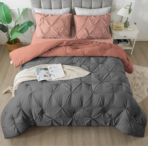 The White Moss Rosalie Reversible Pinch Pleat comforter with 2 pillow covers
