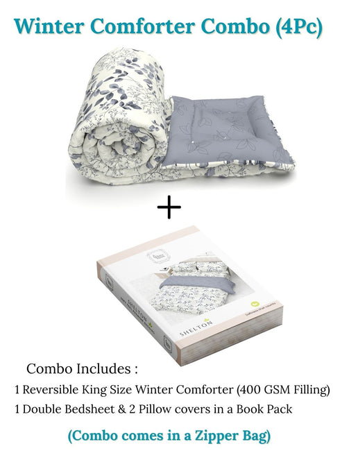 Shelton Reversible Super Winter Comforter and Bedsheet Combo-Soft Micro -Weave Fabric, Winter Season Use-Reusable Bag Pack- Complete Room Set